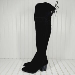 NEW Marc Fisher Comara Over The Knee Pointed Toe Boot Black Stretch Suede M43